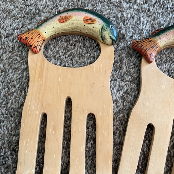 Set of 2 Salad Serving Hands Wood Salad Grabbers Natural Salad Forks 🐠 - Picture 4 of 10